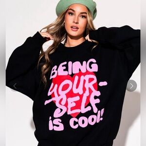 Dressed in Lala Being Yourself is Cool Puff Print Pullover Sweatshirt S/M